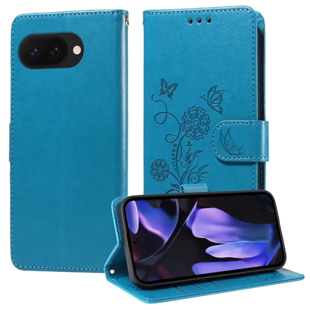Google Pixel 9A Leather Case With Butterfly Flower Embossing 975221359889