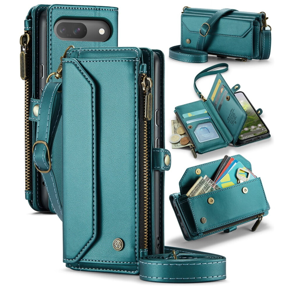 Caseme Leather Wallet Case For Google Pixel 10/10 Pro Â Rfid Blocking, 7-Card Holder, Zipper Bills Slot, Magnetic Wrist Strap 9327961795716