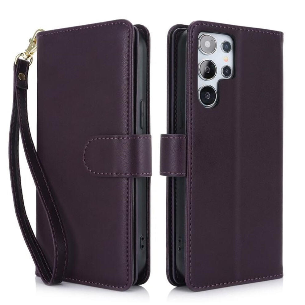Leather Magnetic Flip Wallet Case For Samsung Galaxy S24 Ultra 5GâRfid Blocking, Kickstand, Anti-Drop Tpu, Detachable Wrist Strap, Dark Purple 9327961796591