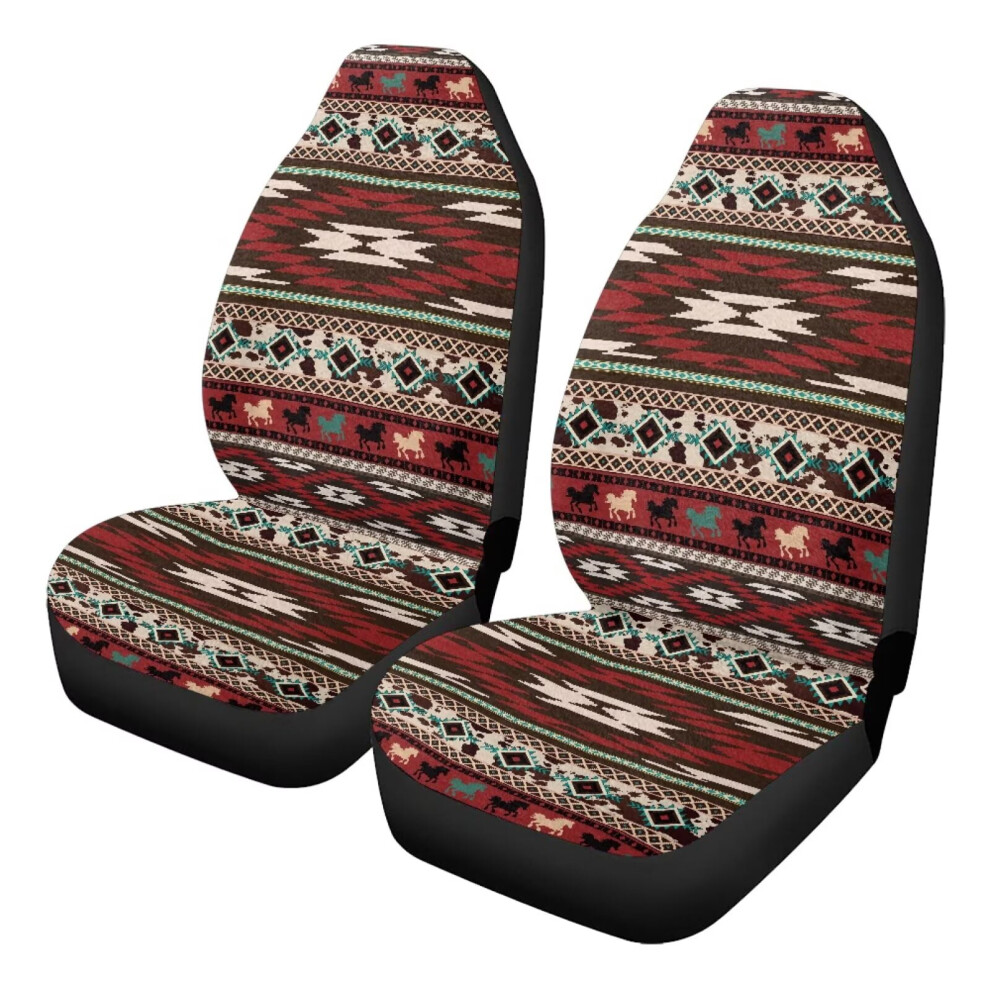 2 Pcs Aztec Western Horse Car Seat Covers Â Premium Breathable, Universal Fit, Easy Install, Compatible With Most Cars/Suvs/Trucks Red 9327961795907