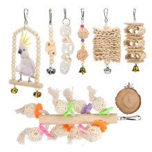 8 Packs Natural Wood Bird Parrots Hanging Swing Chewing Toy Set