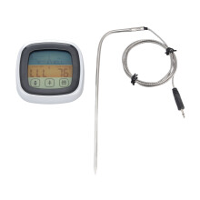 Waterproof Design Touch Screen Meat Thermometer, Oven Safe Stainless Steel Probe, LCD Display with Backlight, Timer Function for Cooking, Multiple
