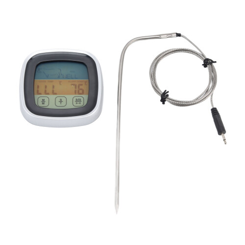 Waterproof Design Touch Screen Meat Thermometer, Oven Safe Stainless Steel Probe, LCD Display with Backlight, Timer Function for Cooking, Multiple