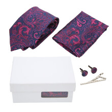 Luxury Men's Formal Wear Set in Purple, Polyester Silk Tie Pocket Towel and Cufflinks with Elegant Gift Box, Perfect for Wedding Party Business