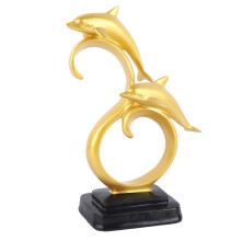 Dolphin Figurine Gold Color Resin - Elegant Decor