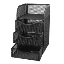 3-Drawer Metal Mesh Desk Organizer - Black