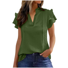 Dam Eleganta Casual Toppar Volang Kortärmade V-ringade Skjortor Elegant Business Arbetsblus