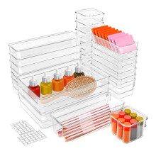 25PCS Clear Plastic Drawer Organizers Set (4 Sizes) – Compatible with Standard Drawers, for Bathroom, Vanity, Kitchen, Makeup & Office