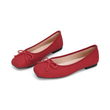 Willtoo Women's Bow Ballet Flats Square Toe Slip-On Shoes