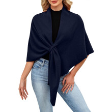 Sciarpa/stola in pashmina lavorata a maglia da donna, poncho aperto sul davanti con dettaglio a nodo – Primavera/Autunno/Inverno, sciarpa/stola per