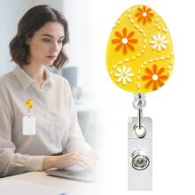 Uitschuifbare badgehouder – Paasei-ontwerp van vilt met krokodillenclip en 60 cm koord, ID-houder voor verpleegkundigen/leraren, acryl hanger