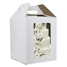 Caixa descartável para bolo de vários andares com visor, portátil e alta para transportar bolos – ideal para aniversários, casamentos e festas.