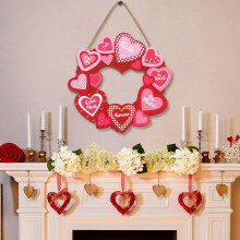 Corona de madera con forma de corazón para el Día de San Valentín, adorno colgante con temática de amor en rojo y rosa – Decoración para el