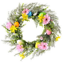 Corona de Pascua de primavera de 45 cm para puerta principal – Eucalipto y huevos de colores, elegante decoración para interiores y exteriores.