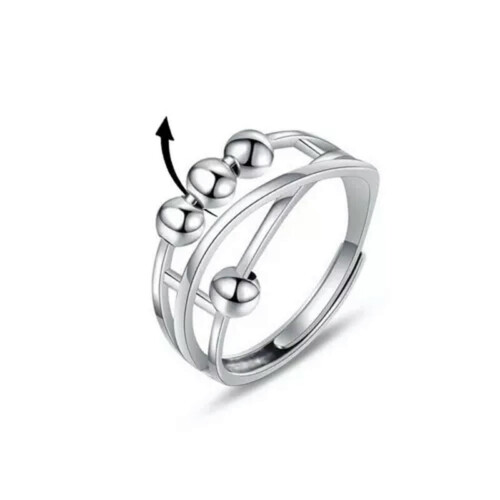 925 Silver Adjustable Anxiety Ring for Women - Size 4