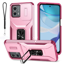 Custodia per Motorola Moto G Power 2024 con protezione per la fotocamera, cover scorrevole, cinturino da polso, protezione anticaduta di livello
