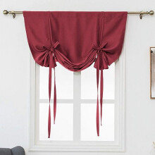 Blackout Tie Up Curtain Thermal Insulated Window Adjustable Balloon Curtain Shade for Small Window Rod Pocket (46" x 63", Wine Red)