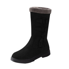 Willtoo Women's Solid Color Mid-Calf Snow Boots, Round Toe, Plush Fleece Lined, Non-Slip Lug Sole, Side Zipper & Tassel Strap – Compatible with Cold