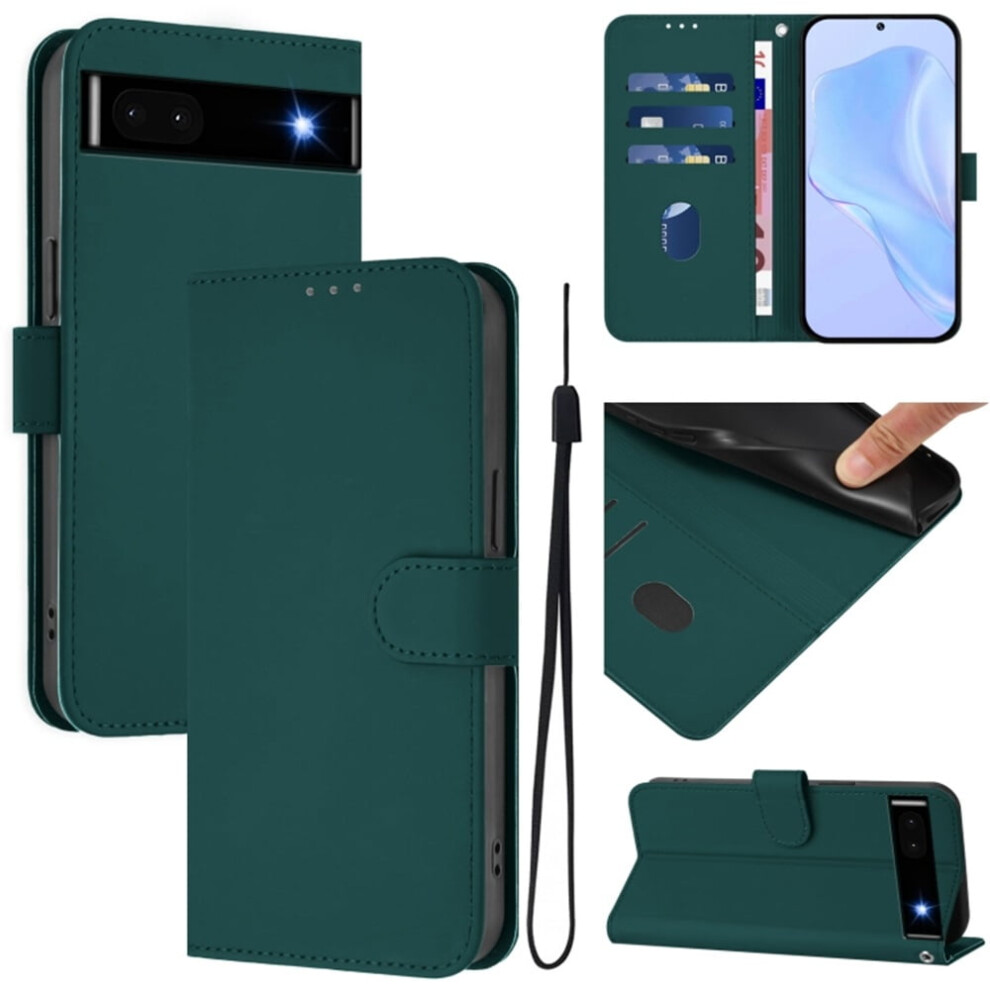 Wallet Case Compatible With Google Pixel 6A – Pu Leather Magnetic Flip Folio, 3-Card Slot & Wrist Strap, Dark Green 9482726195962