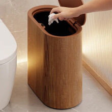 Smalle prullenbak met drukdeksel, 11,4 x 11,4 x 6,3 inch, bruin/beige, voor keuken/badkamer/kantoor – geschikt voor krappe ruimtes