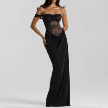 Maxikleid aus Spitze mit einer Schulter – Sexy, asymmetrisches Abendkleid für Hochzeitsgäste, Abendveranstaltungen und festliche Anlässe –