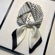 Lenço de pescoço feminino versátil em seda sintética, modelo retrô 30211, branco.