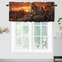 Garnitură de fereastră cu imprimeu leopard – design apus de soare în junglă cu ghepard safari, buzunar pentru tijă, 137x45 cm, 1 panou