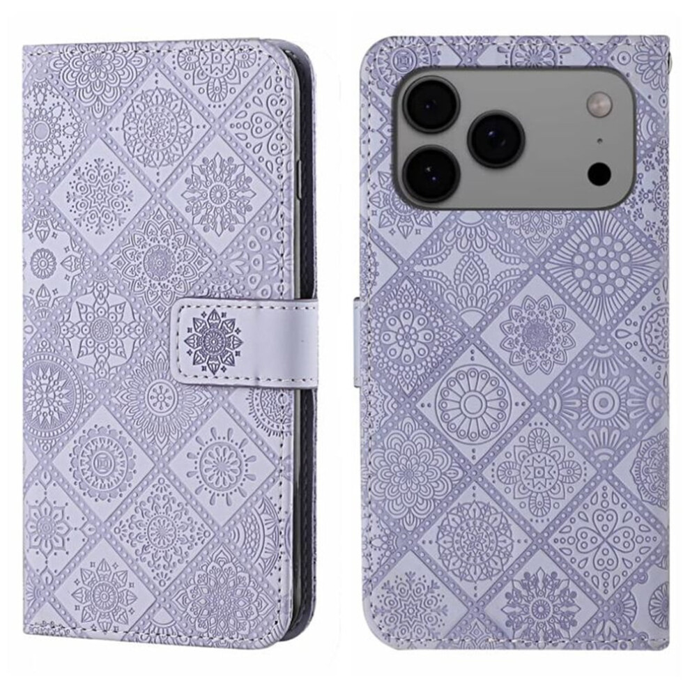 Pu Leather Flip Wallet Case With Strong Magnetic Closure, Card Slots, Embossed Ethnic DesignâCompatible With Iphone 17 Pro Max 6.9" Purple 9482726195474