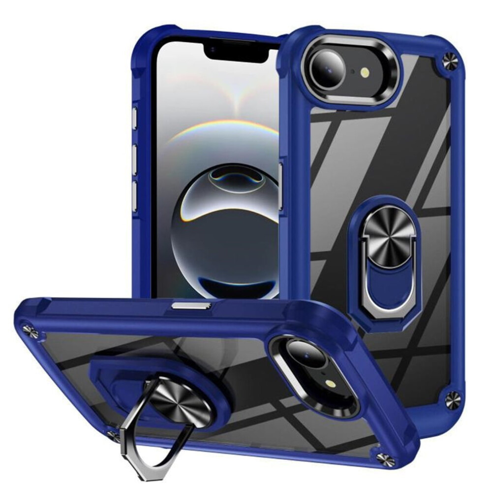 Heavy Duty Shockproof Armor Case For Iphone 16E 6.1" Â 360 Full Protection, Anti-Scratch Tpu+Acrylic, Transparent With Ring Holder, Blue 9482726195900
