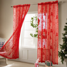 Perdele de Crăciun din dantelă transparentă, 59x39,37 in, cu broderie cu fulgi de zăpadă, buzunar pentru tijă, decor roșu pentru fereastră,