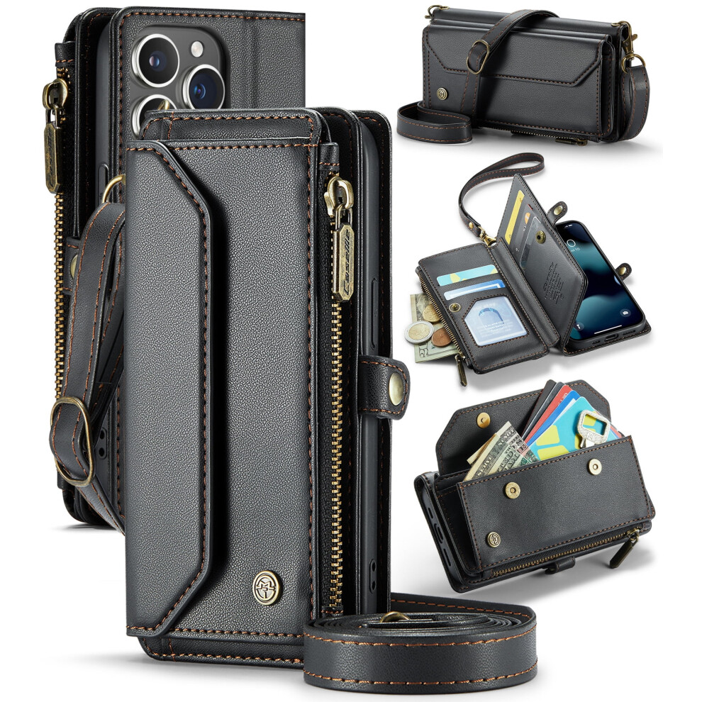 Caseme Leather Wallet Case For Compatible With Iphone 13 Pro 6.1-Inch Â Rfid Blocking, 7-Card Holder, Zipper Bills Slot, Magnetic Wrist Strap 9482726196853