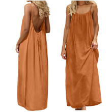 Sommerkleider für Damen, ärmellose rückenfreie Kleider, Spaghettiträgerkleider, fließende Kleider, orangefarbene Kleider, Urlaubskleider für