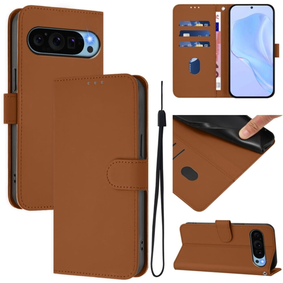 Wallet Case Compatible With Google Pixel 9 Â Pu Leather Magnetic Flip Folio, 3-Card Holder & Wrist Strap, Brown 9482726197249