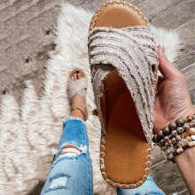 Saldi 2025! Saldi da donna asdoklhq Ciabatte da donna, Ciabatte piatte da donna Nuovi sandali e ciabatte in denim felpato incrociato