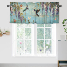 Cantonnière à motif floral violet papillon colibri, style rustique champêtre en bois, passe-tringle, 137 x 46 cm, 1 panneau, compatible avec les