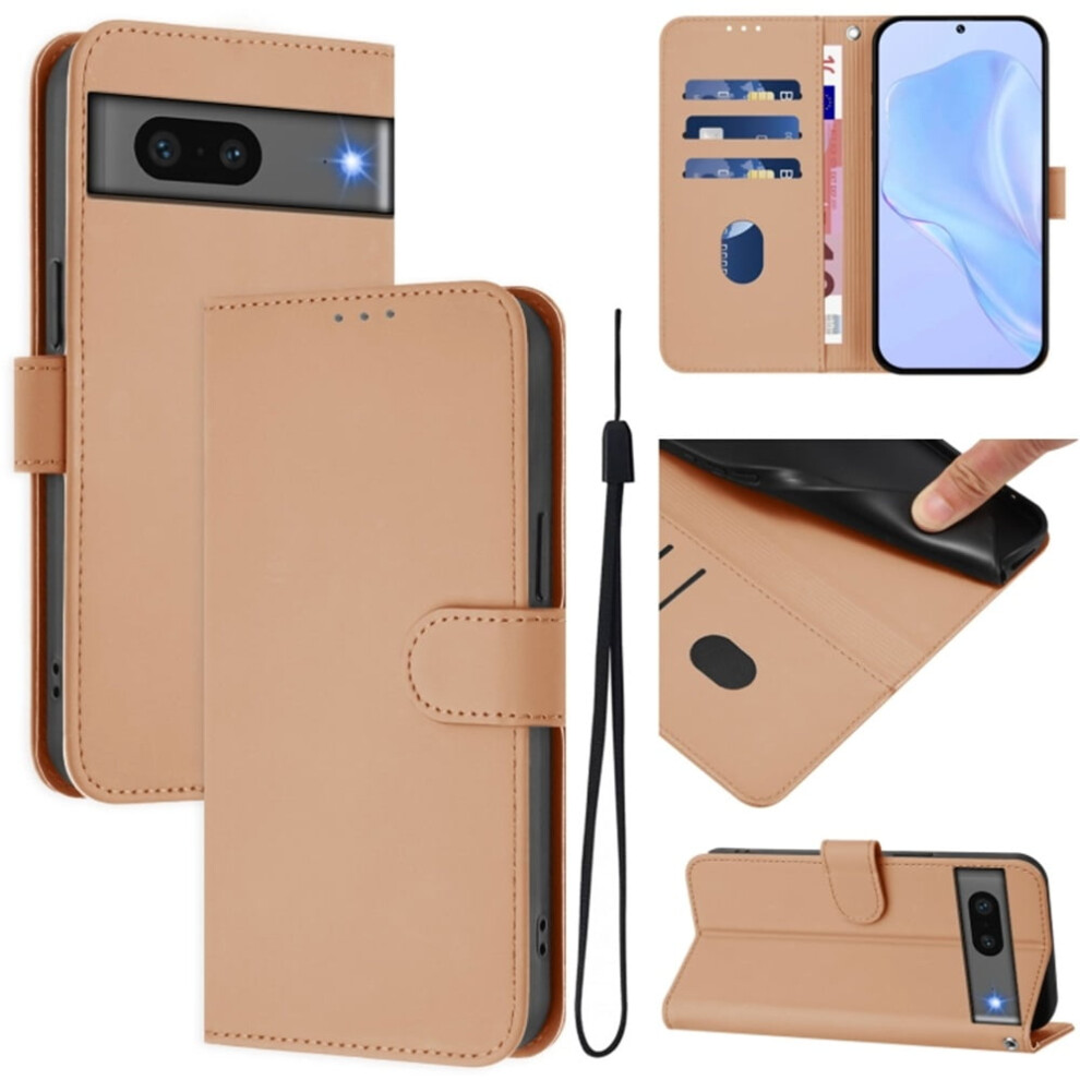 Wallet Case Compatible With Google Pixel 7 Â Pu Leather Magnetic Flip Folio, 3-Card Holder & Wrist Strap, Nude Cream 9482726197904