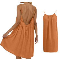 Ärmellose Sommerkleider für Damen, rückenfreie Camisole-Kleider, mittellange Spaghettiträgerkleider, fließende Kleider in Orange, Sonnenkleider