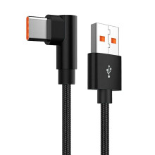 Ekstra lang rettvinklet USB type C-kabel Hurtiglader USB A til USB C nylonflettet ledning 66 W hurtigladekabel