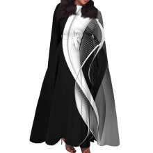Damenkleid in Übergröße, lässig, gestreift, Rundhalsausschnitt, lange Ärmel, Taschen, Bindegürtel, Swing-Schnitt - Schwarz, 5XL