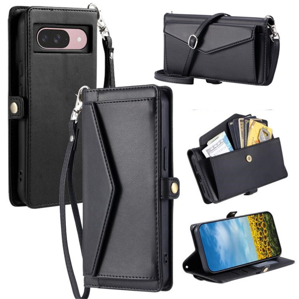 Pu Leather Flip Wallet Case For Google Pixel 10/10 Proâ3 Card Slots, Hidden Pocket, Detachable Straps, Shockproof, Black 9482726196990