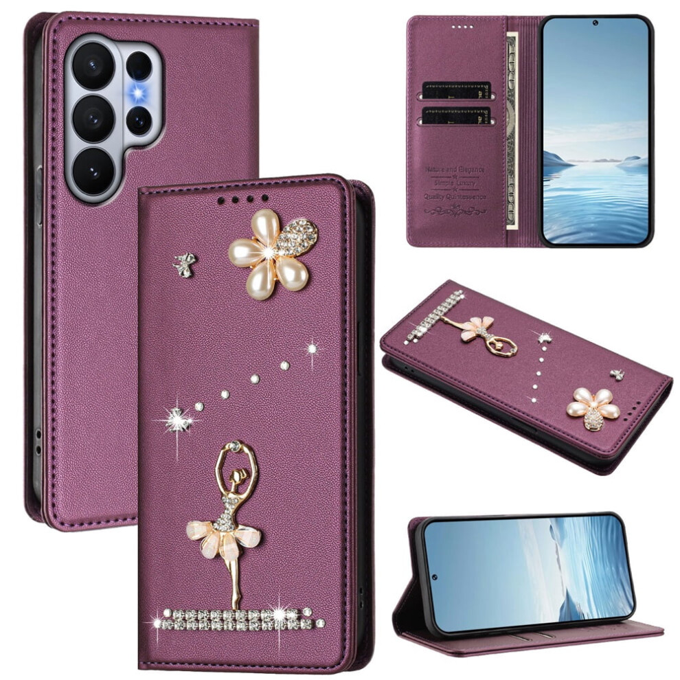 Rfid-Blocking Ballet Girl Flip Wallet Leather Case For Compatible With Samsung Galaxy S26 Ultra 5G Â Violet 9482726197997