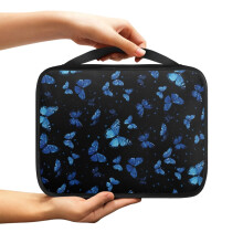 Étui de Bible zippé à motif papillon bleu pour femmes – Grand, robuste, portable avec poignée, compatible avec les Bibles standard