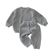 Peuter/baby meisjes/jongens losse corduroy sweater/broek met lange mouwen effen kleur warme pullover top herfst/winter outfits lichtgrijs 18-24