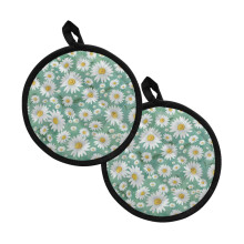 2-Pack Soft Lightweight Heat-Resistant Pot Holders, 8" Round Daisy Aqua Design with Cotton-Like Liner – Compatible with Kitchen Cooking & Baking