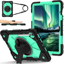 Robuuste schokbestendige hoes voor Samsung Galaxy Tab S10FE, S9FE, S9 – Valbestendige siliconen + PC, 360 draaibare handgreep en schouderriem,