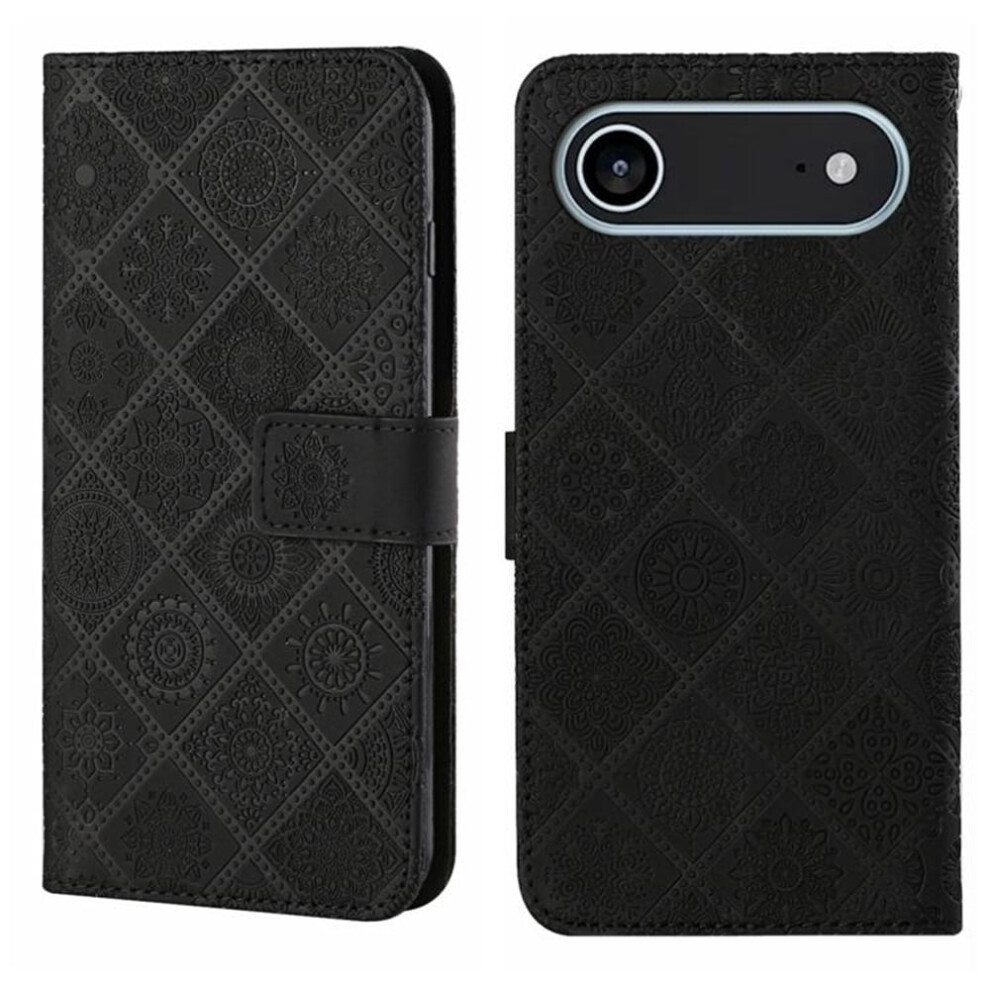 Compatible With Iphone Air 6.5" Pu Leather Flip Wallet Case Â Ethnic Embossed, Strong Magnetic Closure, Card Slots, Black 9482726198659