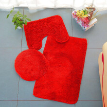 Tapis de sol de salle de bain, tapis de sol profilés et revêtements de salle de bain avec dos en caoutchouc - Ensemble de 3 pièces - Couleur unie