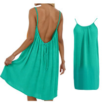 Ärmellose Sommerkleider für Damen, rückenfreie Kleider, mittellange Spaghettiträgerkleider, fließende grüne Kleider, Strandkleider