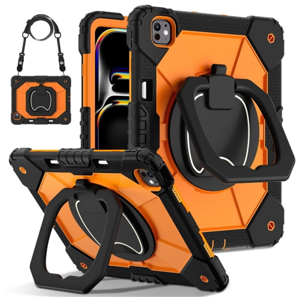 Heavy Duty Shockproof Case For Ipad Pro 11 (2025/2024), Anti-Drop Silicone+Pc, 360 Rotating Handle & Shoulder Strap, Orange 9482726198772