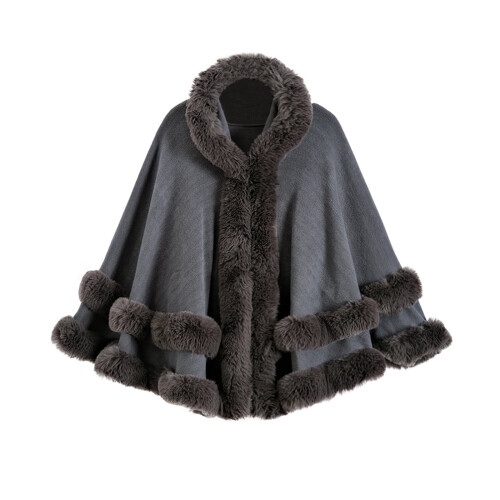 Damenmode Plus Size Strickcape Schal Kapuzenjacke Warme Jacke Grau